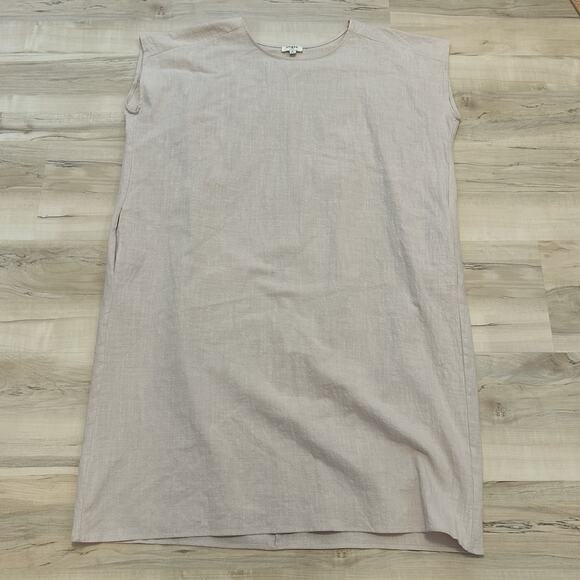 UMGEE Women M Dress Cotton Sleeveless Shift Pockets Biege Lagenlook Boho Lagum - Picture 1 of 8